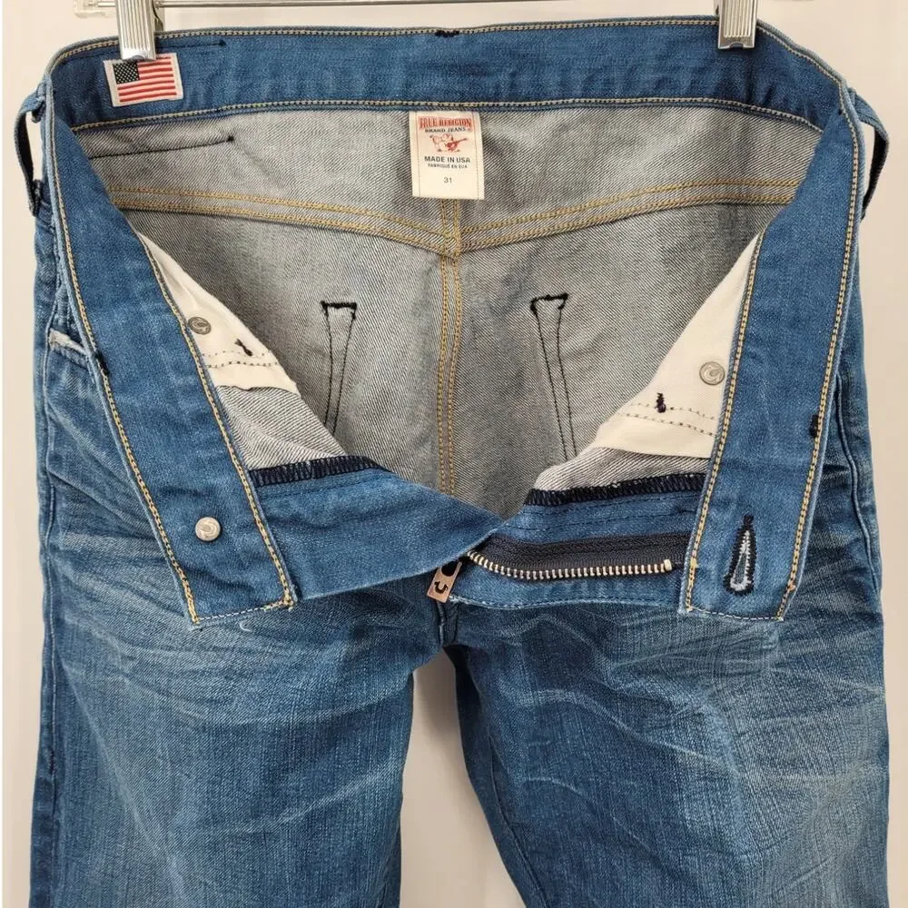 True Religion Light Blue‎ Denim Bobby Distressed Mens Straight Leg Jeans size 31